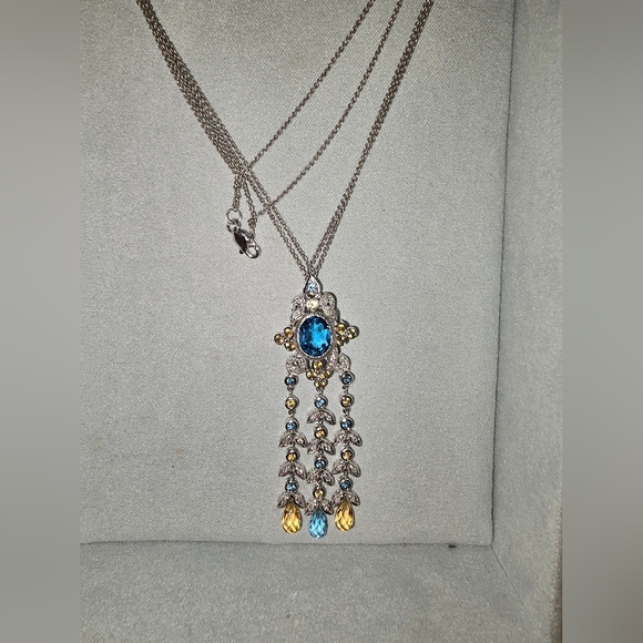 Le Vian 18k white gold necklace with diamonds, blue topaz, citrine drop pendant - Picture 4 of 4